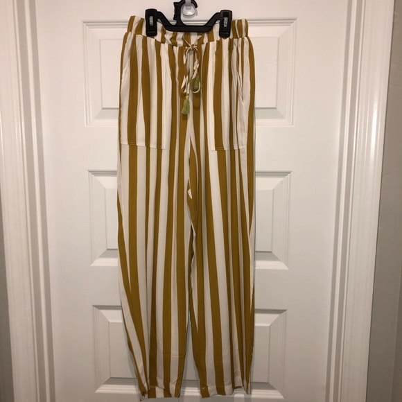 Charlie Holiday x Anthropologie Mustard Yellow / White Pull On Lounge Pants sz 4 - Picture 1 of 5